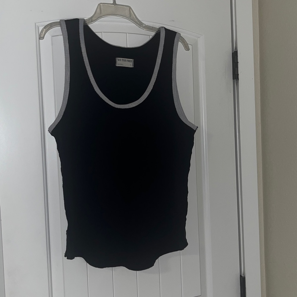 Free People We The Free Ribbed Black Tank Top Gray Trim Size Small